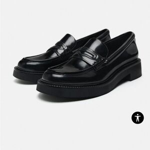 Zara FAUX PATENT LEATHER PENNY LOAFERS